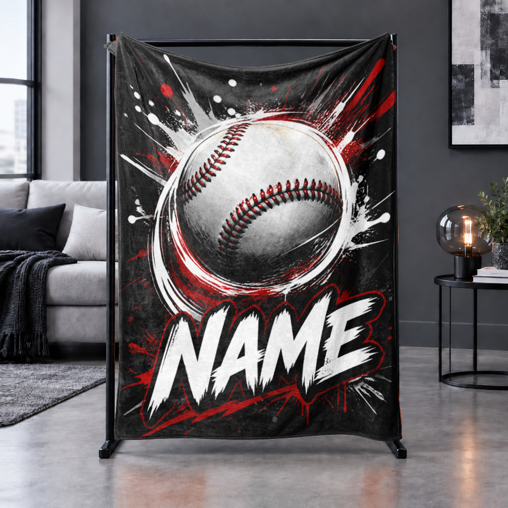 Red Black Splatter Custom Name Coral Fleece Blanket
