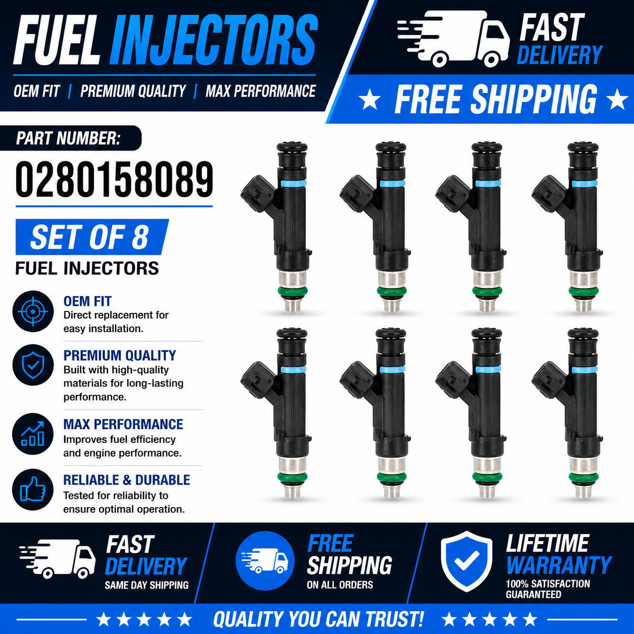 8x OEM Bosch Fuel Injectors for 2006-2011 Ford Crown Victoria 4.6L V8 0280158089 8x OEM Bosch Fuel Injectors for 2006-2011 Ford Crown Victoria 4.6L V8 0280158089