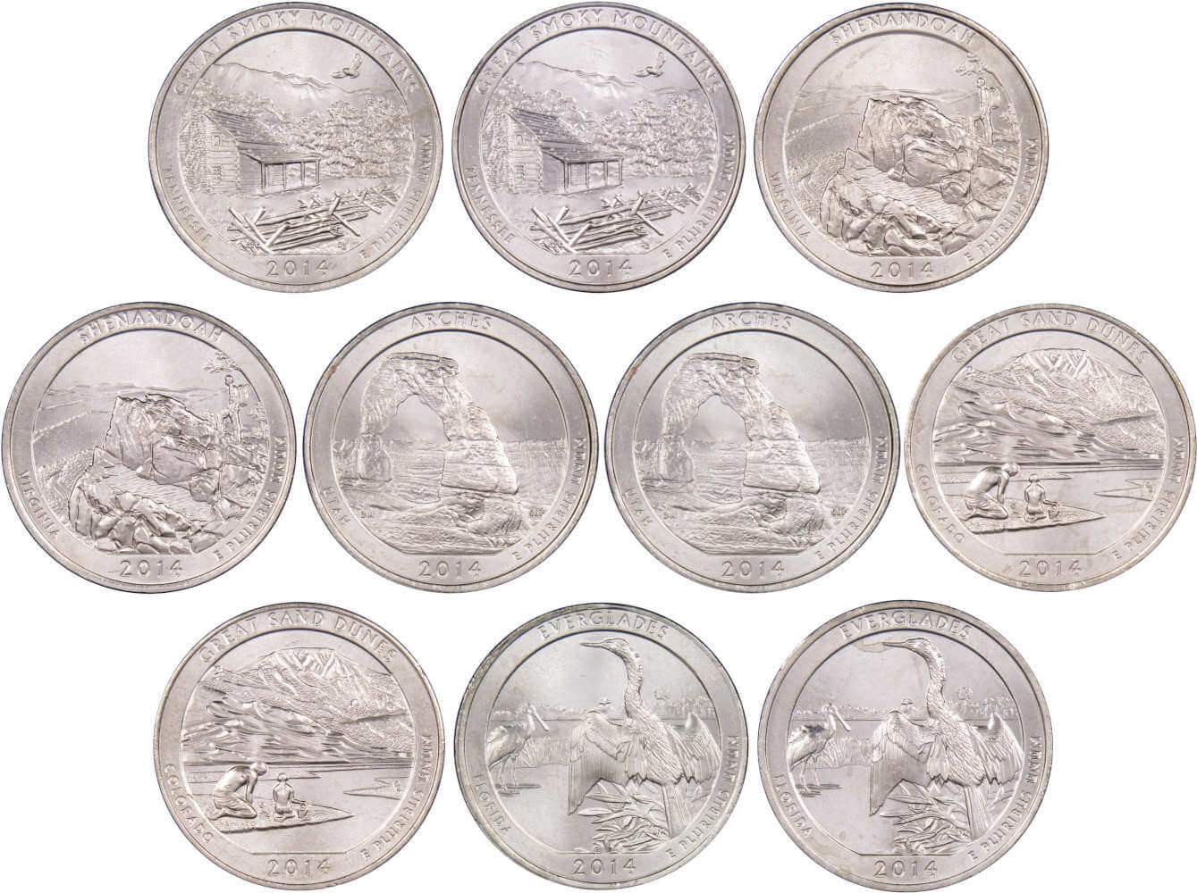 2014 P&D Quarter 10 Coin Set Clad Uncirculated Mint State