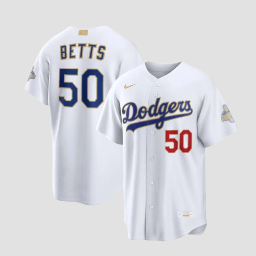Men's Mookie Betts #50 Dodger Gold White Over Print Baseball Jersey All Size