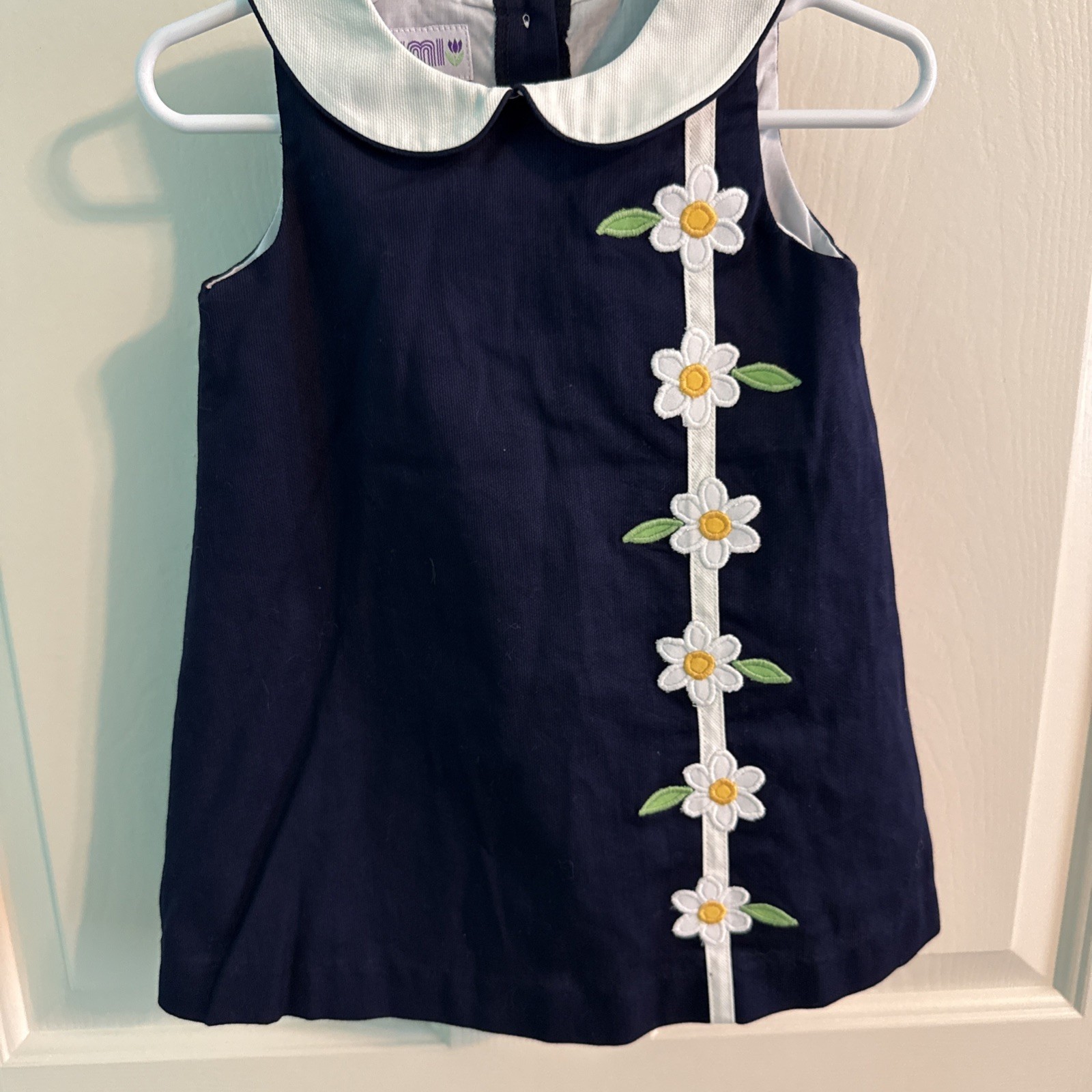 SIMI  Toddler Flower Dress Floral  Navy with White Collar Size 2 Lined