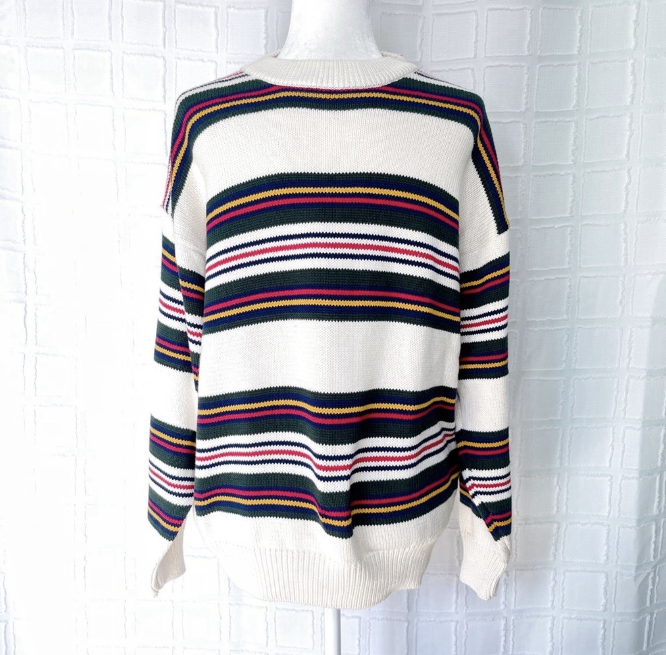 Vintage NWT American Eagle Striped Red Green White HEAVY KNIT HOLIDAY Sweater