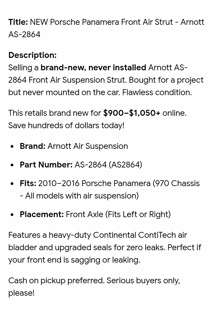 Arnott As  2864 Front Air Suspension Strut