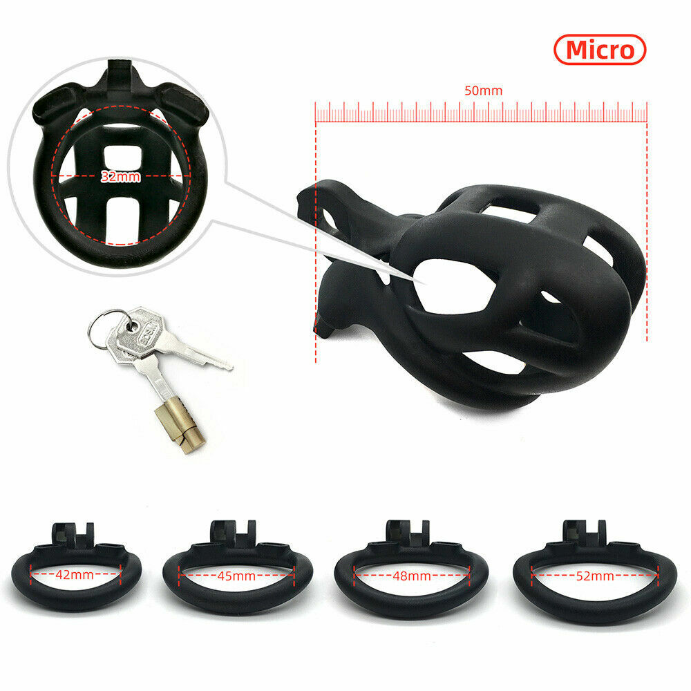 Male Chastity Cage Lock Device Kit W/ 4 Rings Virginity Device 5 Sizes Curve US