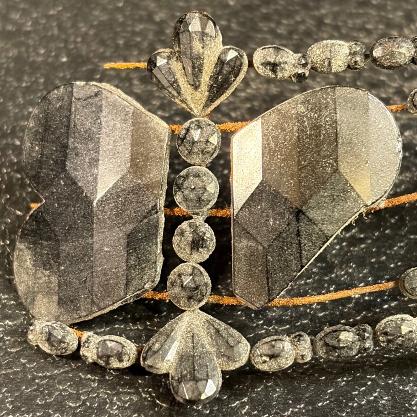 Victorian Antique Black Glass Butterfly Hair Ornament Mourning Jewelry RH-0001