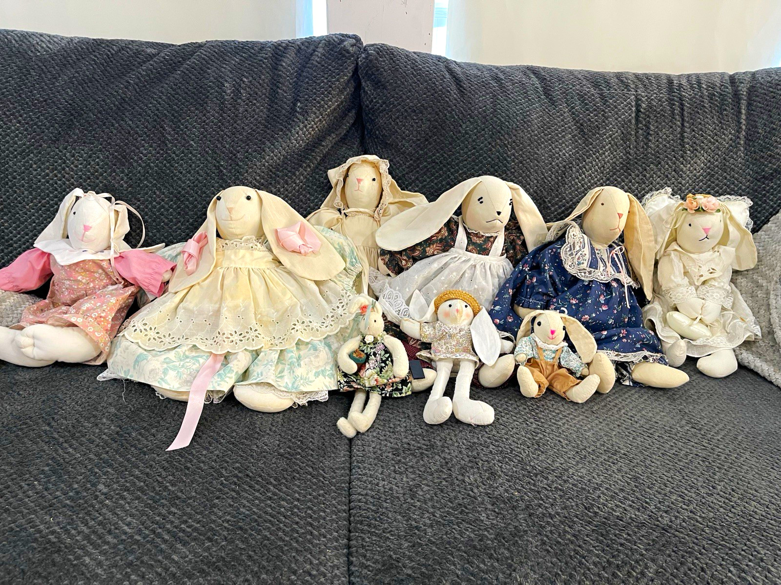 Vintage Primitive Country Cloth Bunny Lot Handcrafted Calico Cottagecore Easter