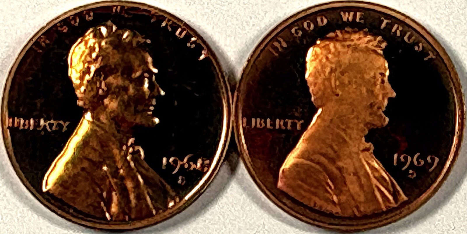 1968 & 1969 S Proof Lincoln Wheat Cents - Red - Exact Coins (2) Imaged