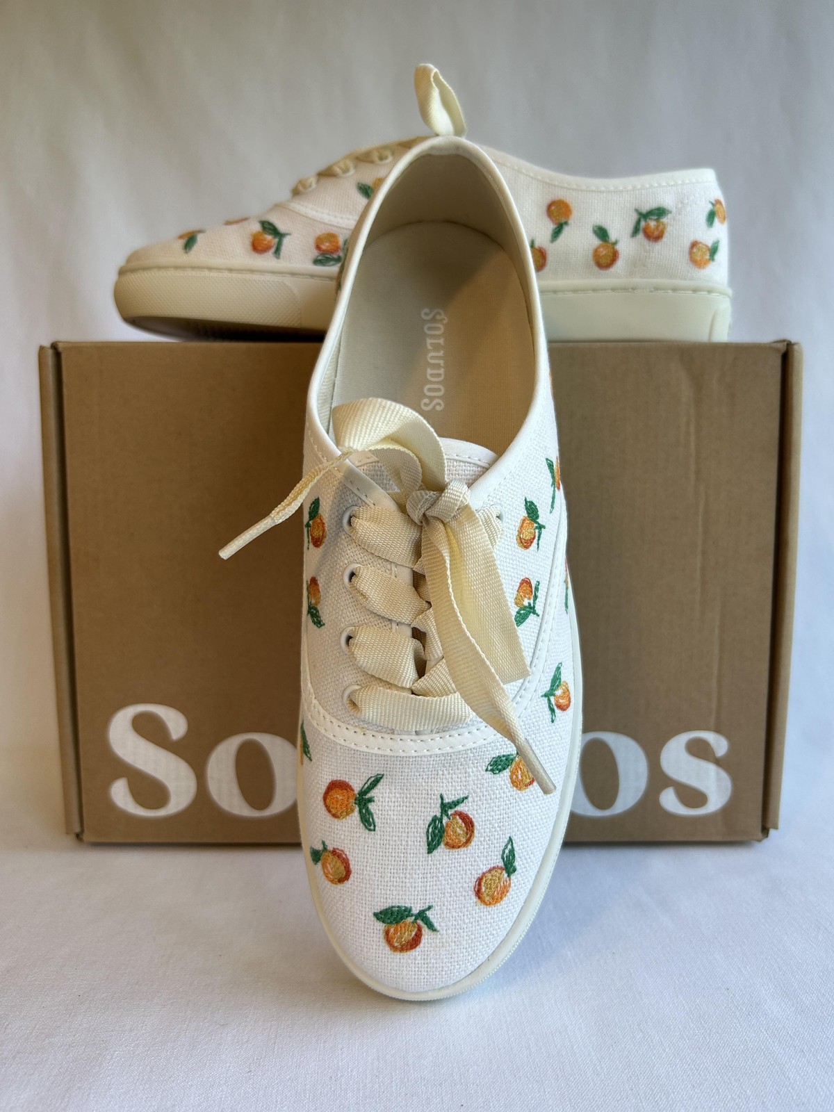 Soludos Shoes Womens Size 7.5 Ivory Marin Embroidered Sneaker Oranges