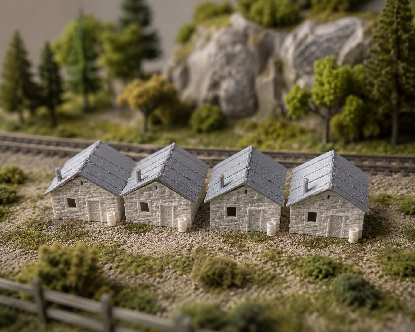 N Scale Old Stone Cottages Set of 4 – 3D Printed Model Railroad Buildings N Scale Old Stone Cottages Set of 4 – 3D Printed Model Railroad Buildings