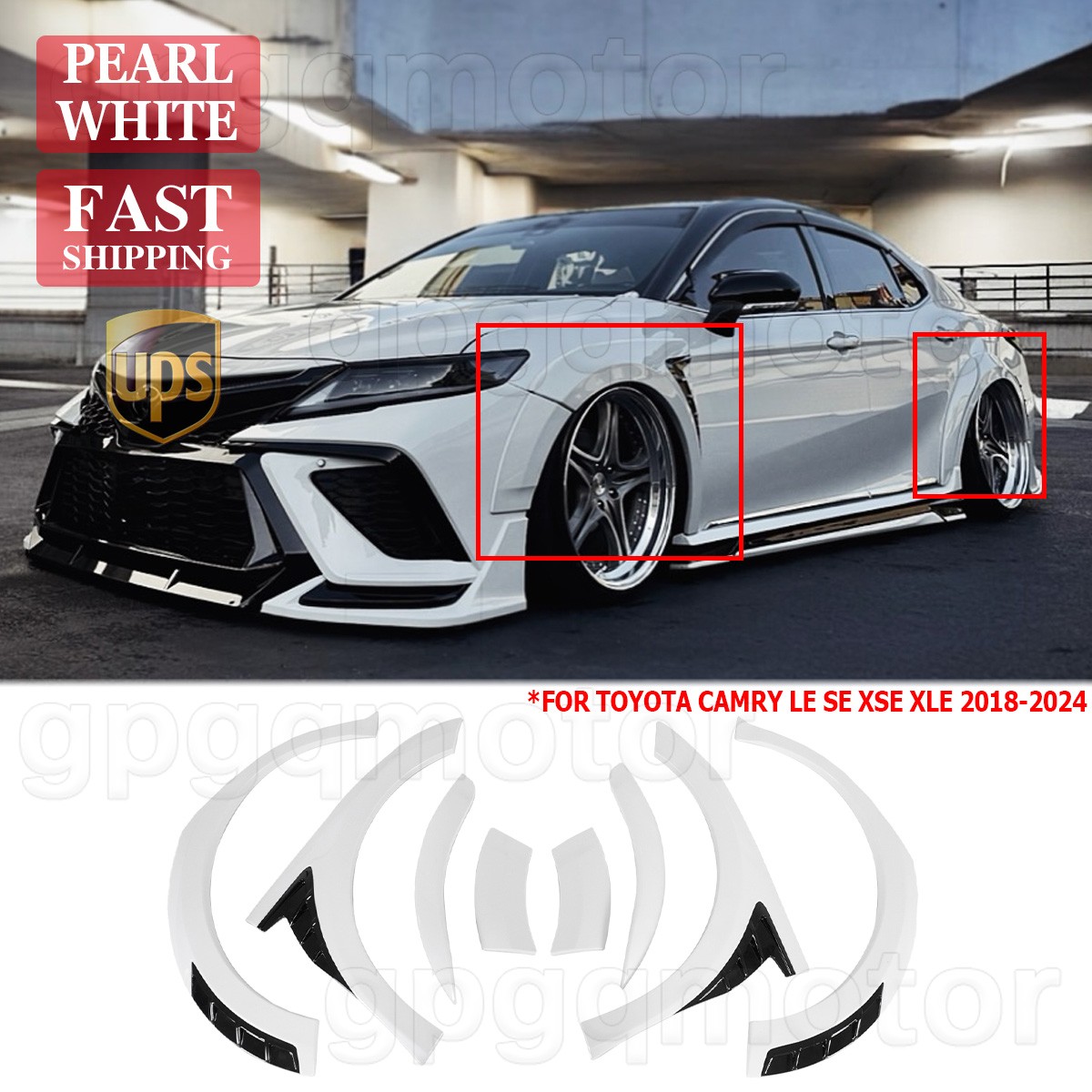For Toyota Camry LE XSE 2018-2024 Yofer White & Black Trim Add-On Fender Flares For Toyota Camry LE XSE 2018-2024 Yofer White & Black Trim Add-On Fender Flares