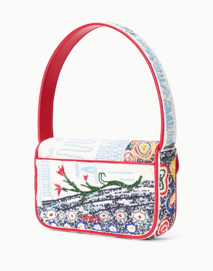 Brand New Staud Tommy Beaded Shoulder Bag Tea Time MSRP $350