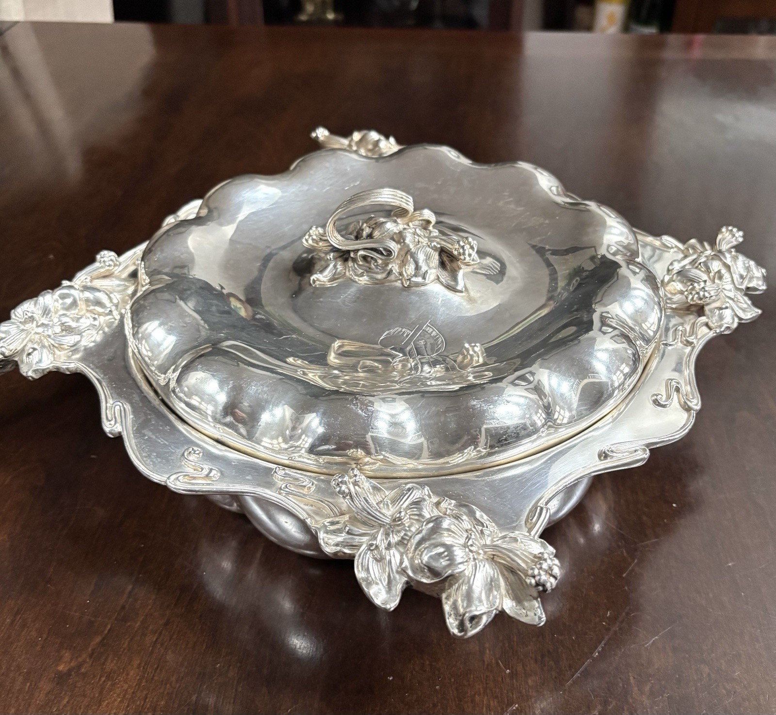 Antique Meriden Silver Plate Co Art Nouveau Hibiscus Tureen/Bowl c1880  11\