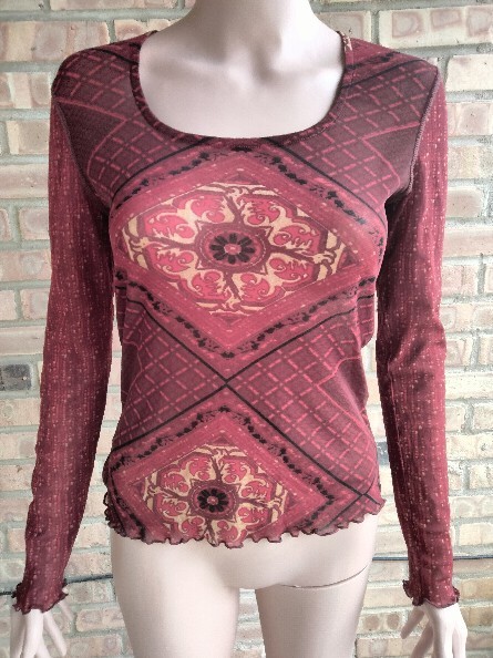 Marc Aurel Multicolor Sheer Mesh Sleeve Layered Blouse Shirt Top Women\'s 36 EUC