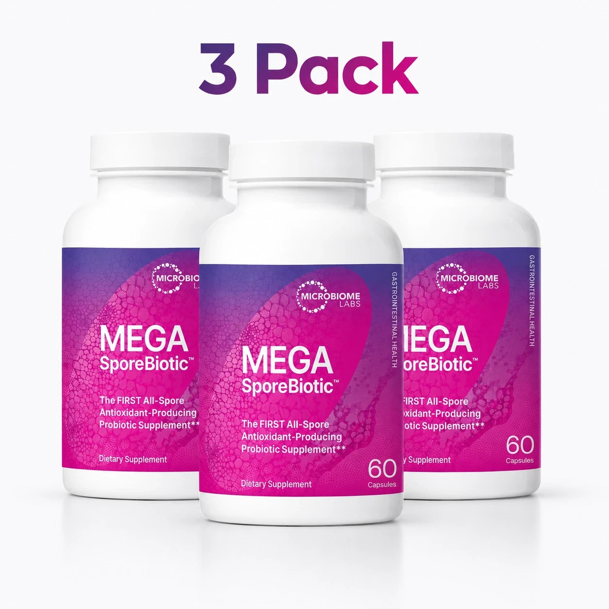 3 Pack Mega Sporebiotic 60 Capsules Microbiome Labs, probiotic supplement 180cap