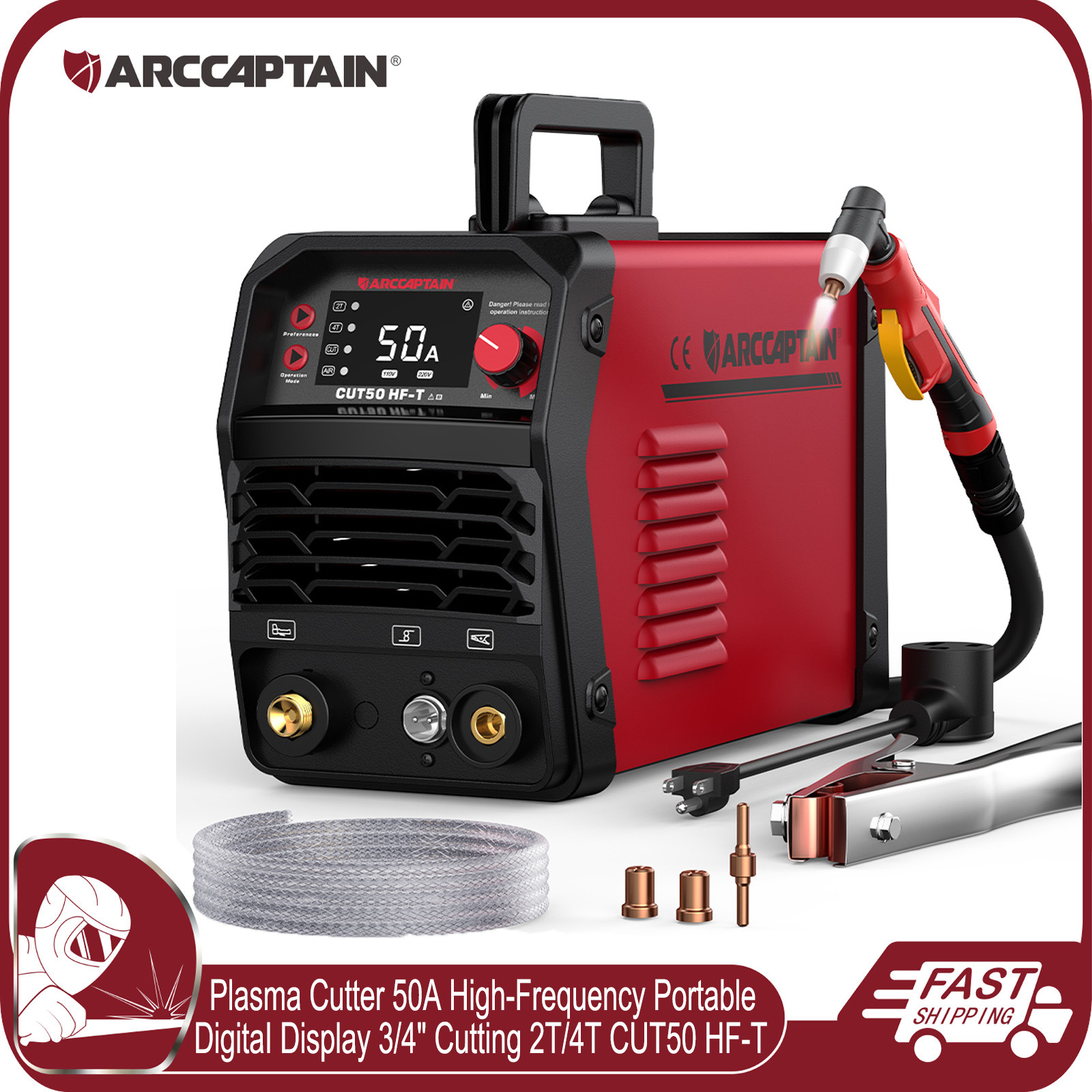 ARCCAPTAIN Plasma Cutter 50A CUT50 HF High-frequency Digital 3/4