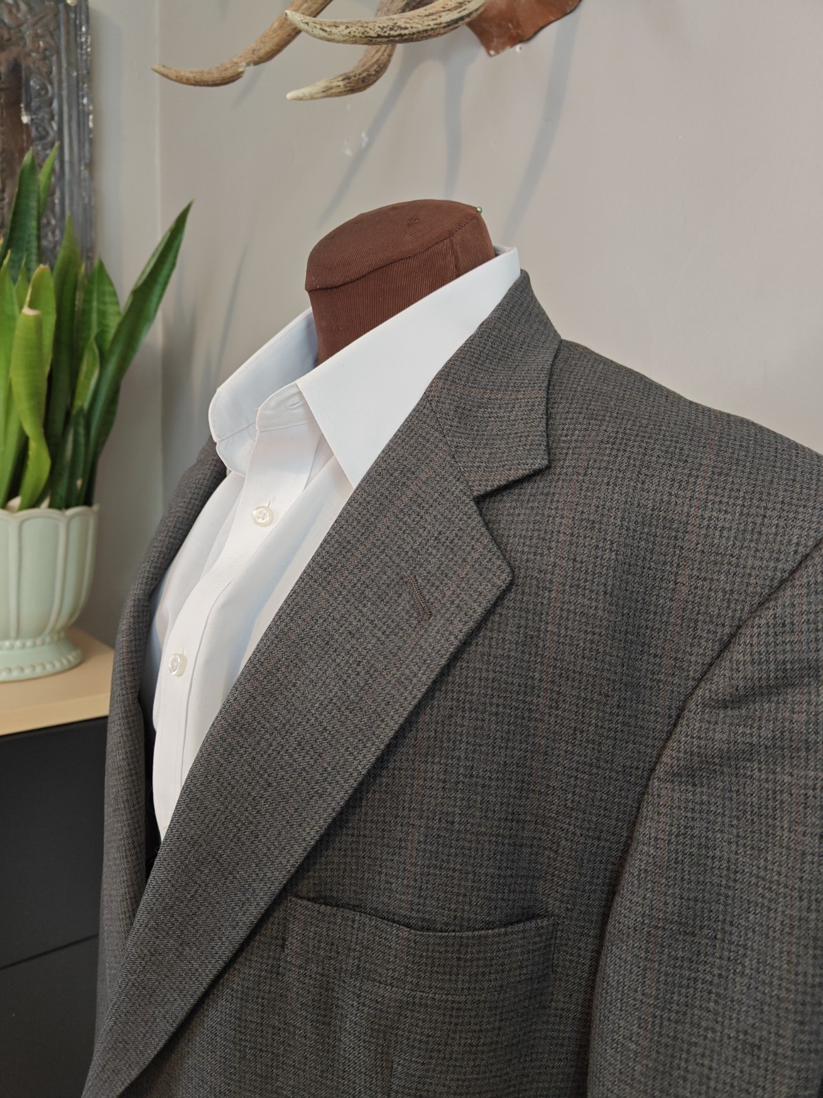 Bassano Mens Wool Sports Coat 45L Olive Gray Red Striped 2 Button Blazer Italy