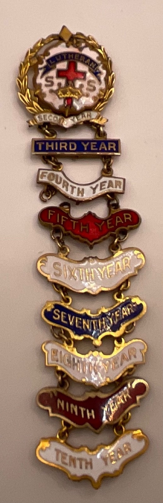Vintage Baptist Sunday School Little System Pin 10 Year Attendance Bars Enamel