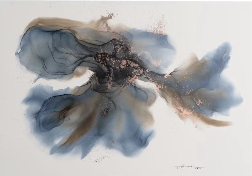 Large Abstract Mixed Media Ink & Metallic Pigment on paper Large Abstract Mixed Media Ink & Metallic Pigment on paper