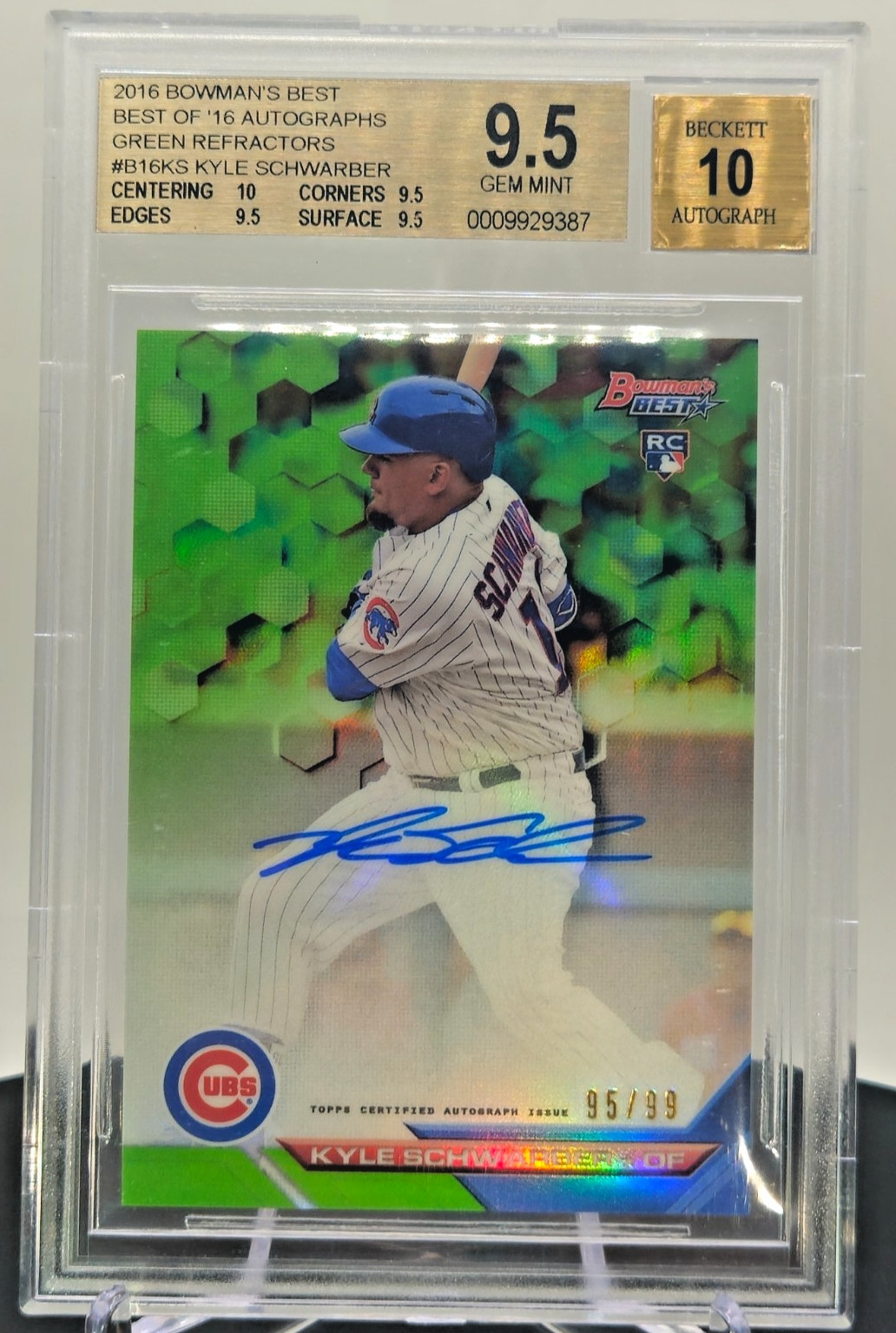 2016 Bowman\'s Best Kyle Schwarber RC Green Refractor Auto /99 BGS 9.5 Auto 10