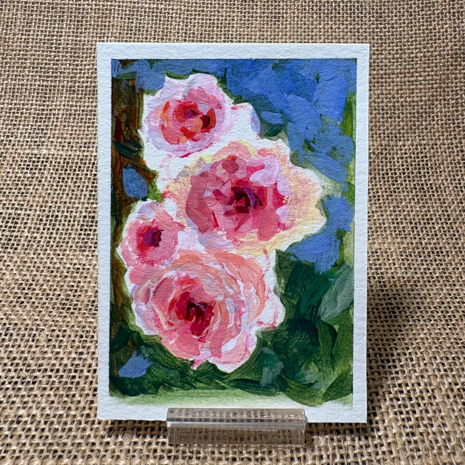 ACEO Original, Landscape, Summer Roses, Flowers, Garden, Mini Painting, Art