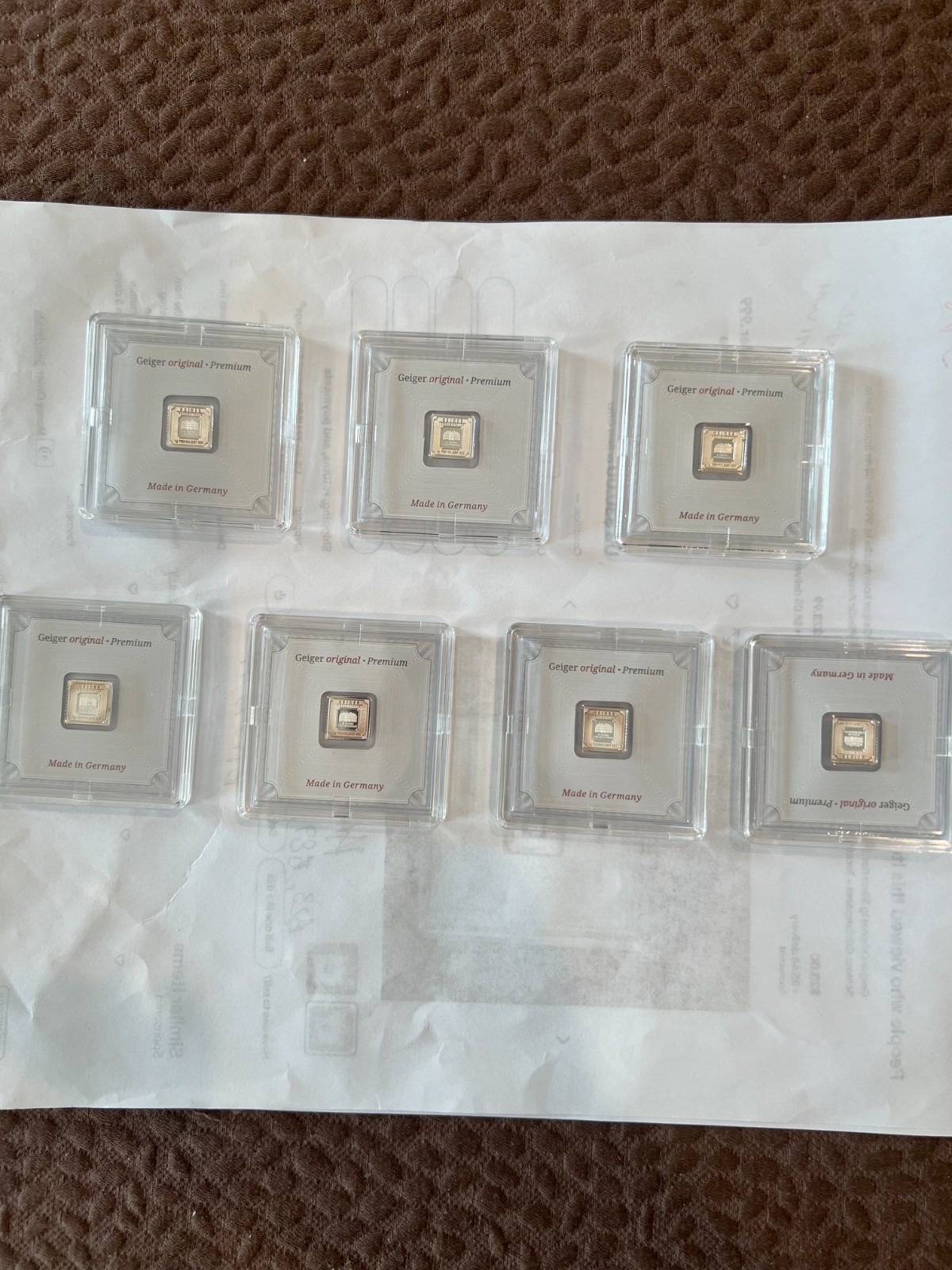 LOT OF 7 - GEIGER EDELMETALLE  1 g .999 SILVER BAR IN ASSAY SCHLOSS GÜLDENGOSSA