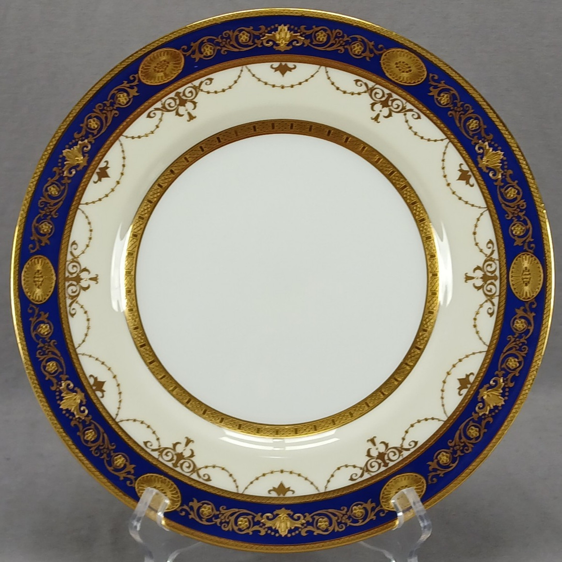 Minton K228 Raised Beaded Gold Neoclassical Scrollwork Cobalt 10 5/8 Plate F