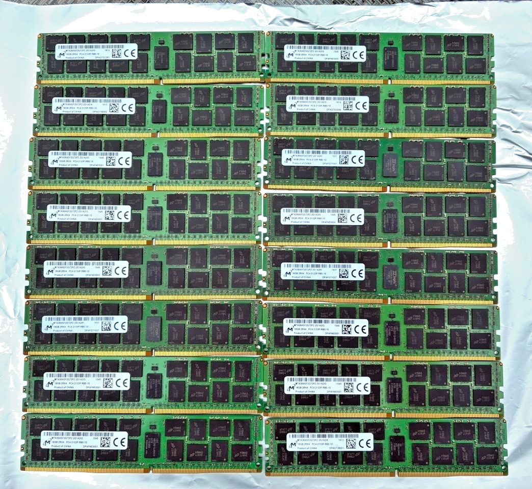 256GB 16x 16GB DDR4 Reg 2RX4 ECC Micron Server RAM PC4-2133P-RB0-10 256GB 16x 16GB DDR4 Reg 2RX4 ECC Micron Server RAM PC4-2133P-RB0-10