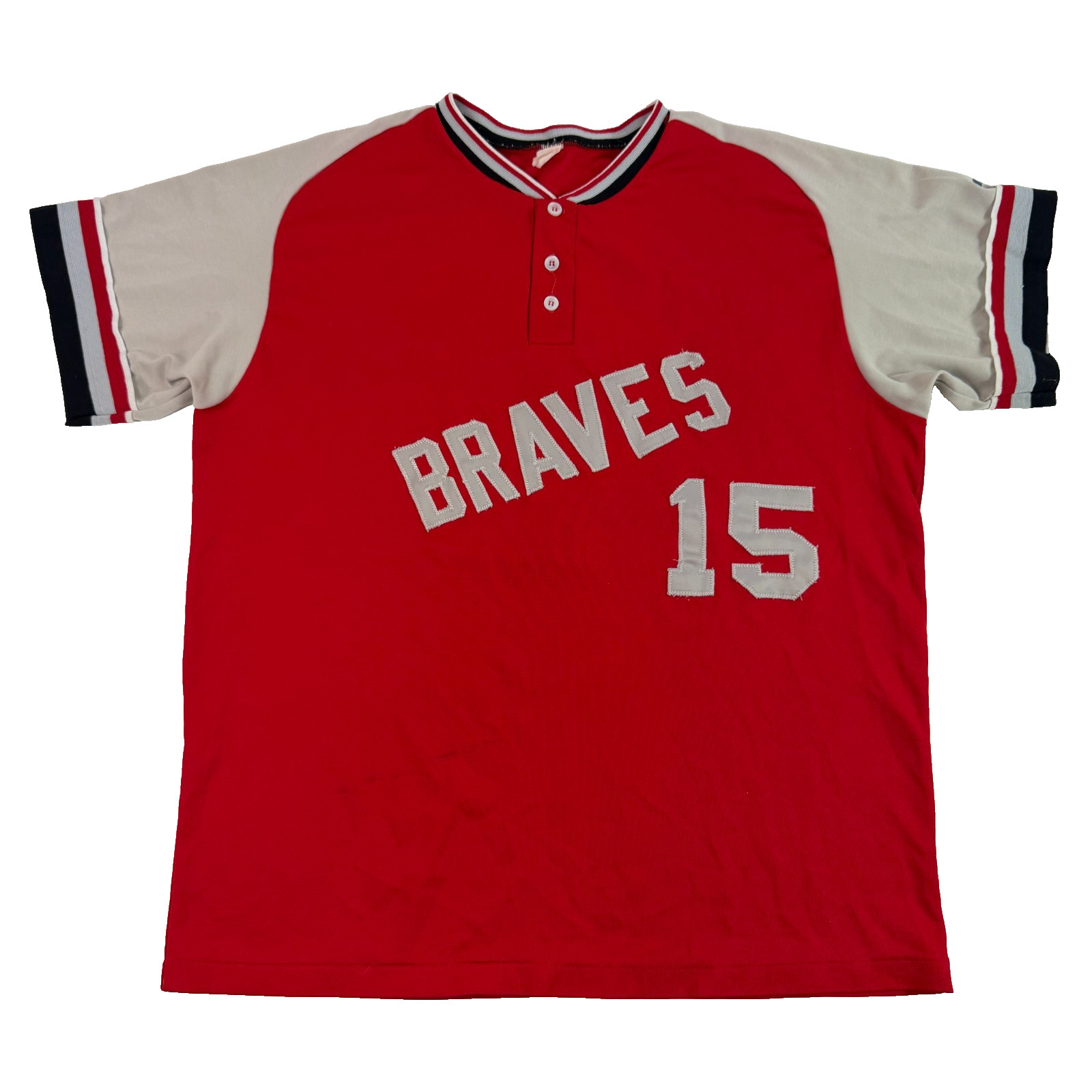 Vintage 80s Braves Baseball Jersey XL Edwards Lawn Service 15 Red Gray Bike Vintage 80s Braves Baseball Jersey XL Edwards Lawn Service 15 Red Gray Bike