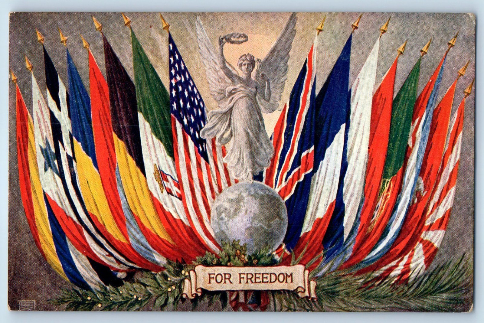 c1910's For Freedom Angel Flags Allies Allied In Honour Tuck Antique Postcard c1910's For Freedom Angel Flags Allies Allied In Honour Tuck Antique Postcard