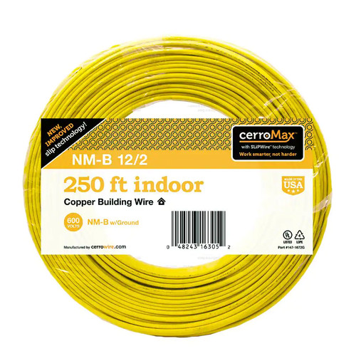 Cerrowire 250 ft. 12/2 Yellow Solid CerroMax SLiPWire Copper NM-B Wire Cerrowire 250 ft. 12/2 Yellow Solid CerroMax SLiPWire Copper NM-B Wire