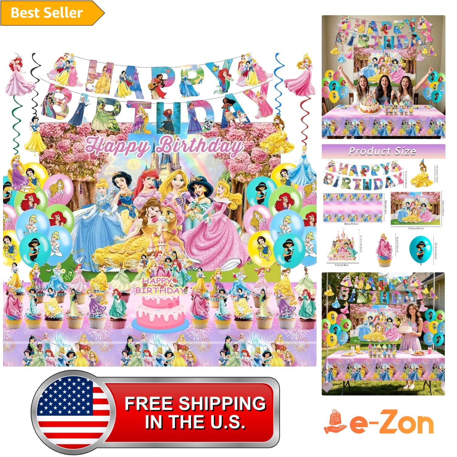 49PCS Princess Party Supplies, Birthday Decorations Set Include Banner, Ballo...