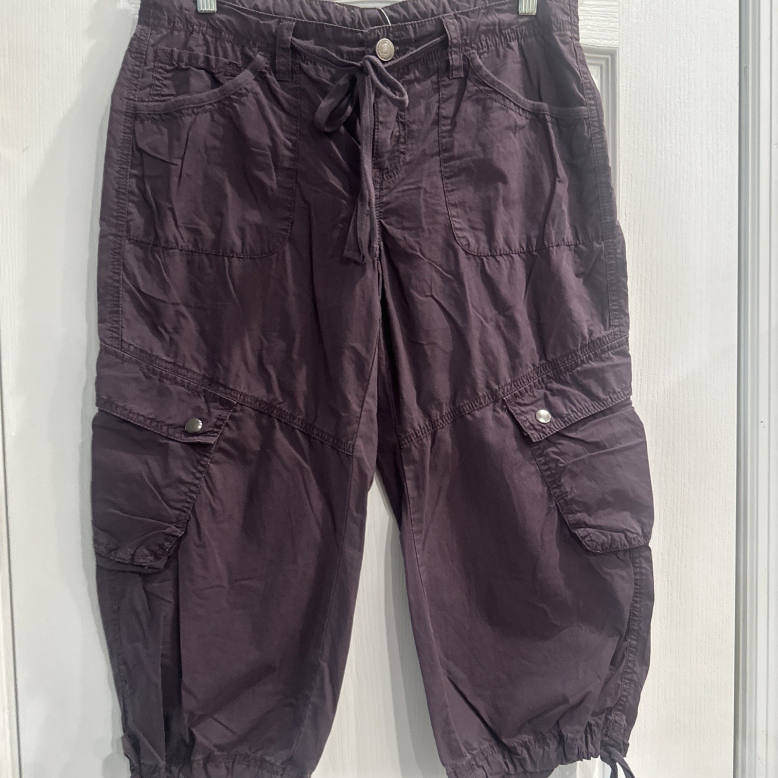 Vintage London Jean Linen Fit Eggplant Cargo Capri Size 6 Vintage London Jean Linen Fit Eggplant Cargo Capri Size 6