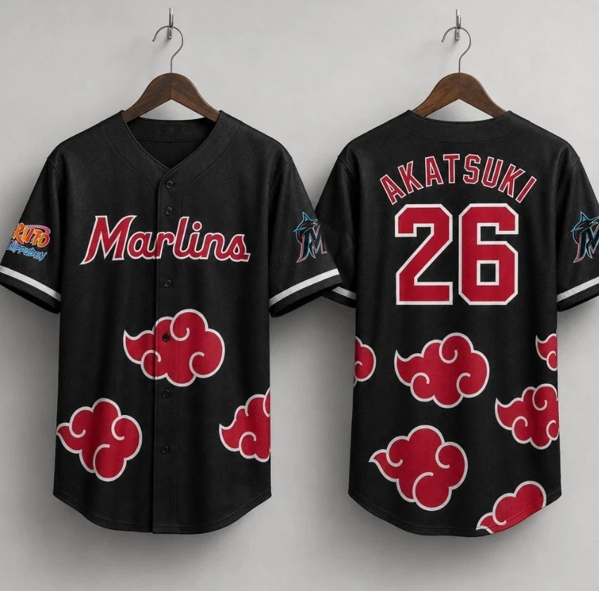 HOT Marlins Akatsuki Naruto Day 3D Jersey 2026 Giveaway for fan, Size S-5XL HOT Marlins Akatsuki Naruto Day 3D Jersey 2026 Giveaway for fan, Size S-5XL