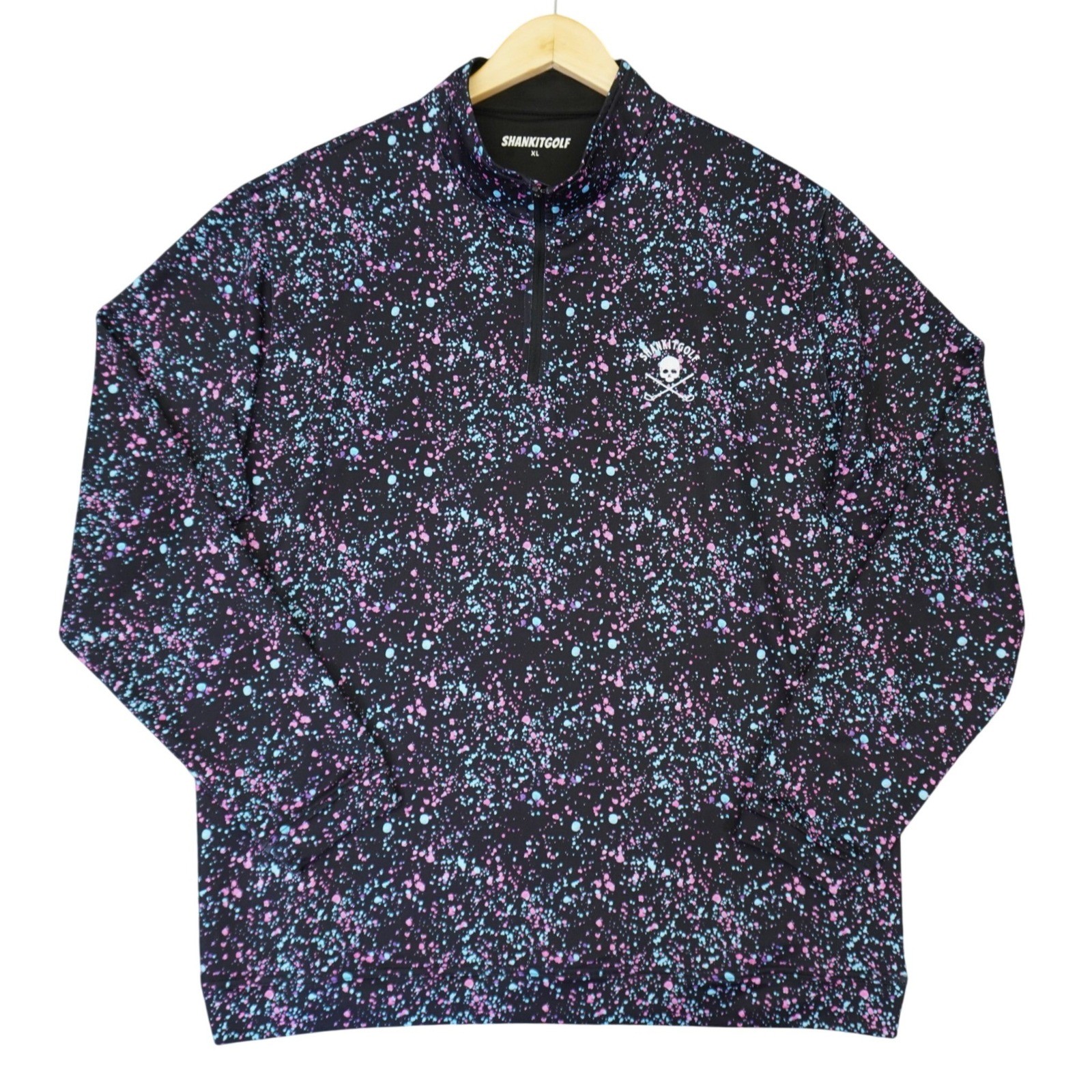Shankitgolf Pullover Men XL Black Pink Blue Splatter Quarter Zip Skull Logo