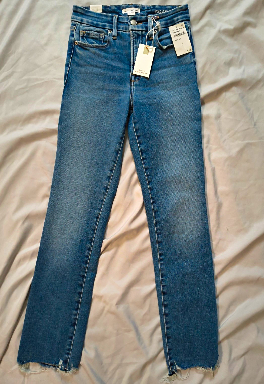 Good American Good Legs Straight Mid Rise Blue Wash Stretch Jeans 25 Good American Good Legs Straight Mid Rise Blue Wash Stretch Jeans 25