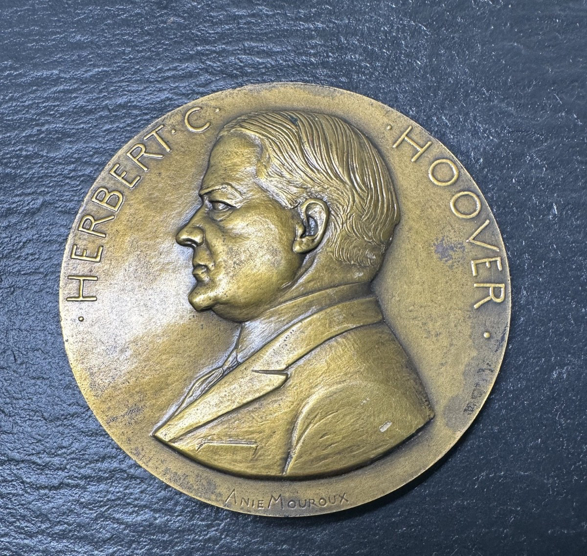 RARE 1928 US PRESIDENT HERBERT C HOOVER BRONZE MEDAL BY MOUROUX PARIS MINT N9