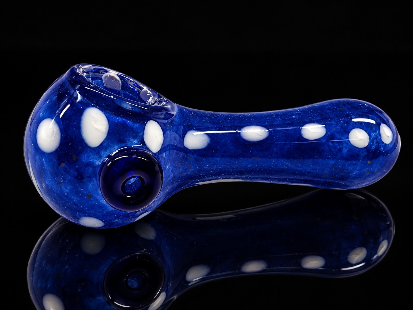 Cobalt Blue Glass Tobacco Hand Pipe – White Polka Dot Design