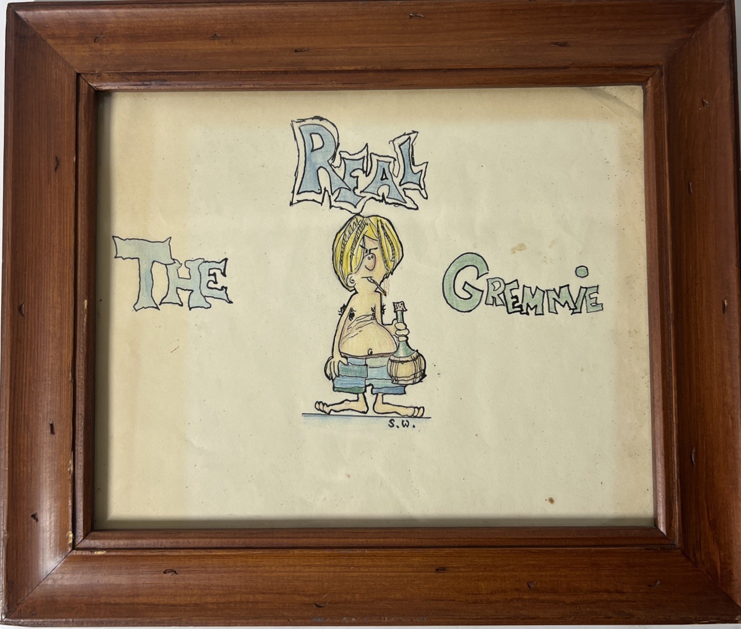 Vintage The Real Gremmie Surf Cartoon Original Drawing Signed S.W.