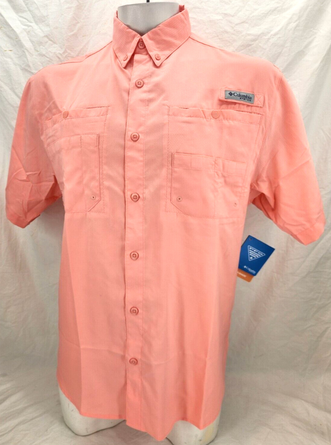 NEW Columbia Tamiami PFG Short Sleeve Sorbet Pink Salmon Fishing Shirt Men's M
