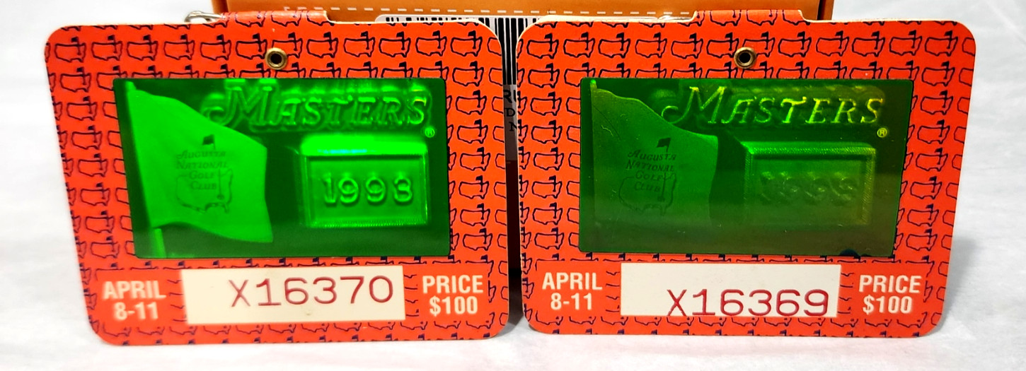 1993 Masters Tournament Badges Tickets Consecutive Pair X16369 X16370 Langer Win