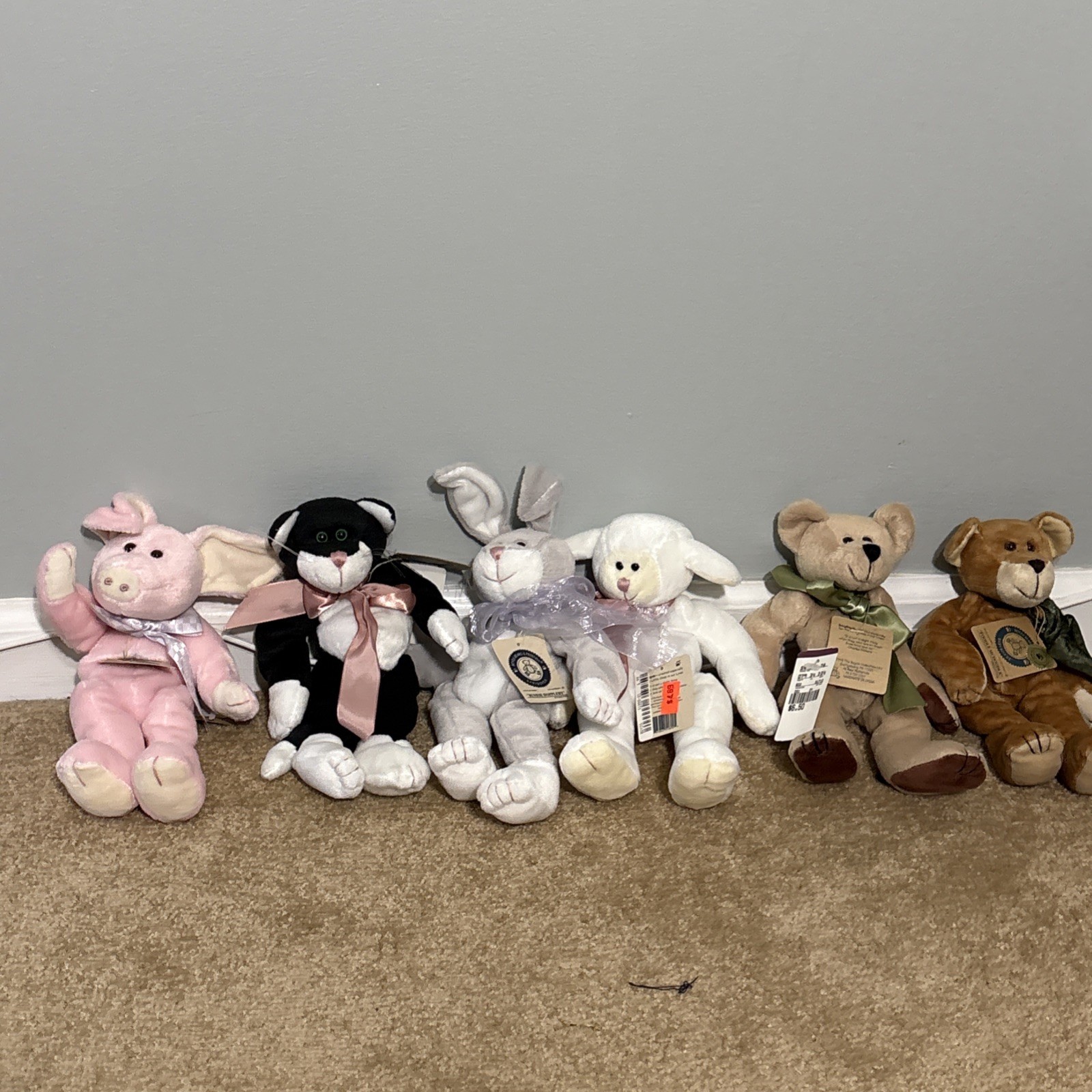 Lot Of 6 Boyds Bears Jointed Bean Bag Plush W/ Tags NWT Pig Cat Sheep Bunny Bear