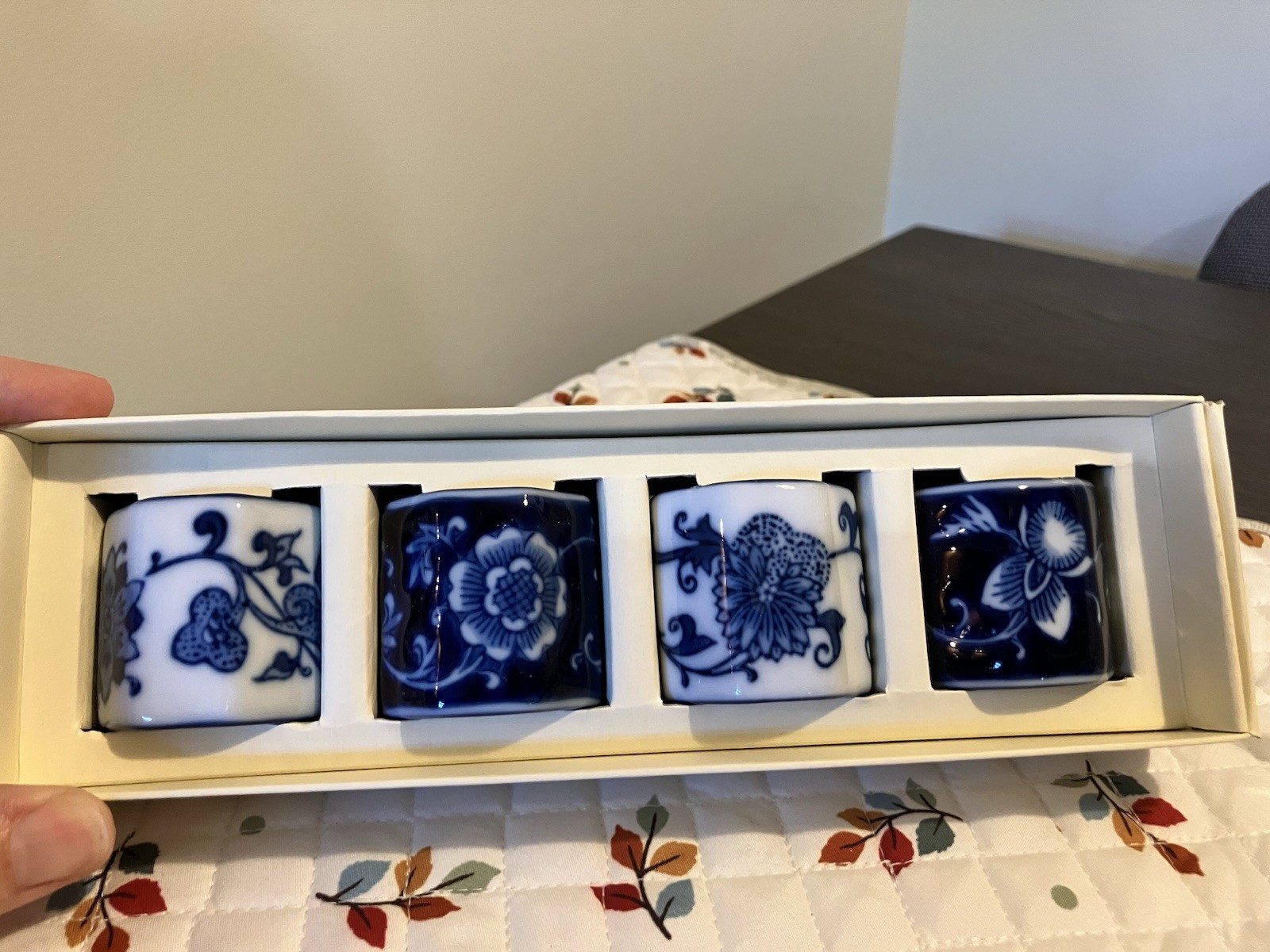 Pier One Imports Mandarin Napkin Rings Set of 4 Blue & White Floral Porcelain