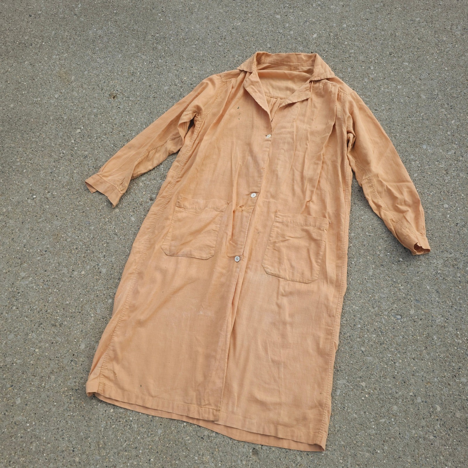 Antique 1910s Duster Driving Coat Orange Cotton Linen Edwardian Workwear Jacket