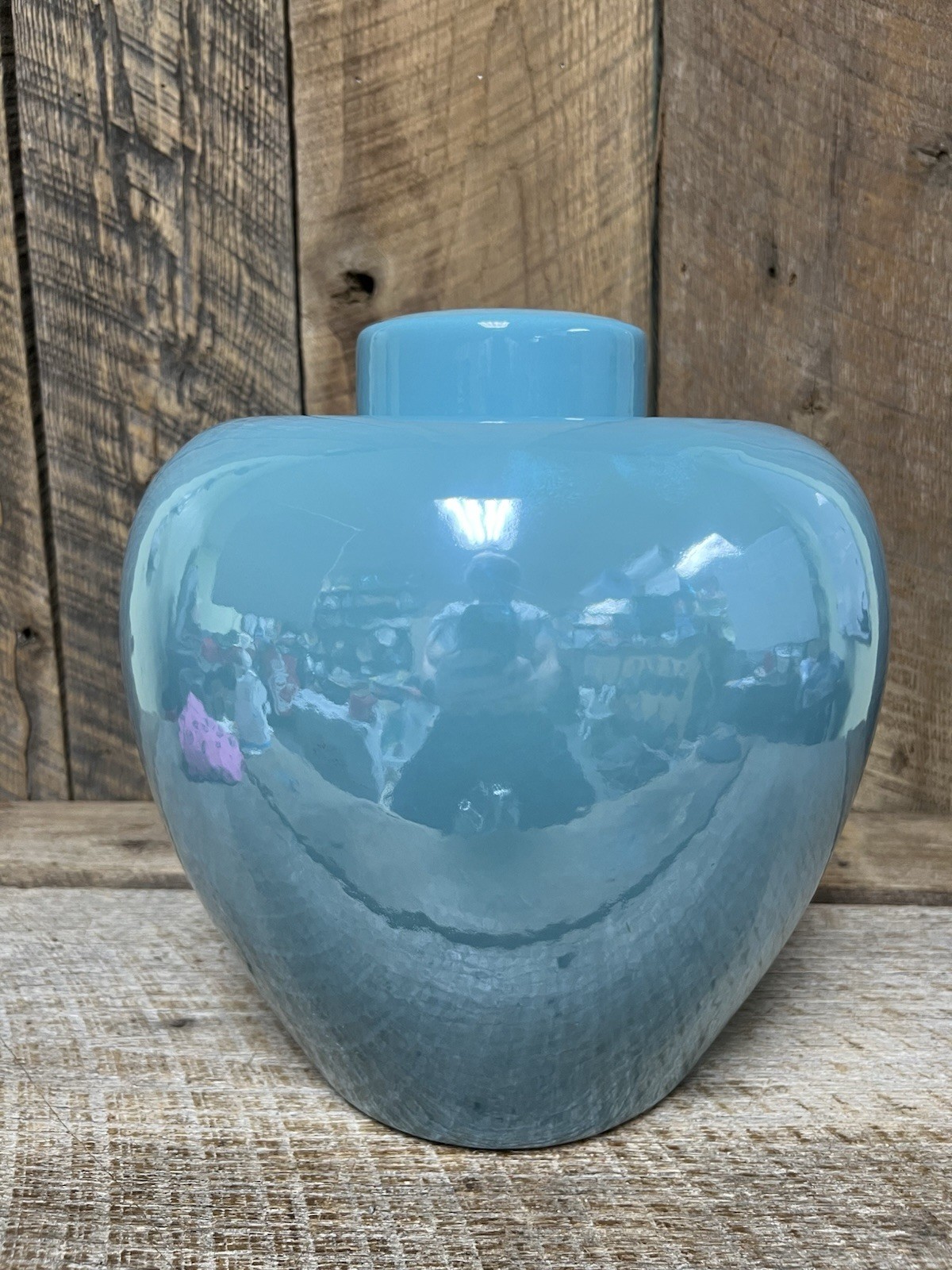 Large Vintage Lidded Container Havertys Furniture Turquoise Ceramic Vase Pot VGC