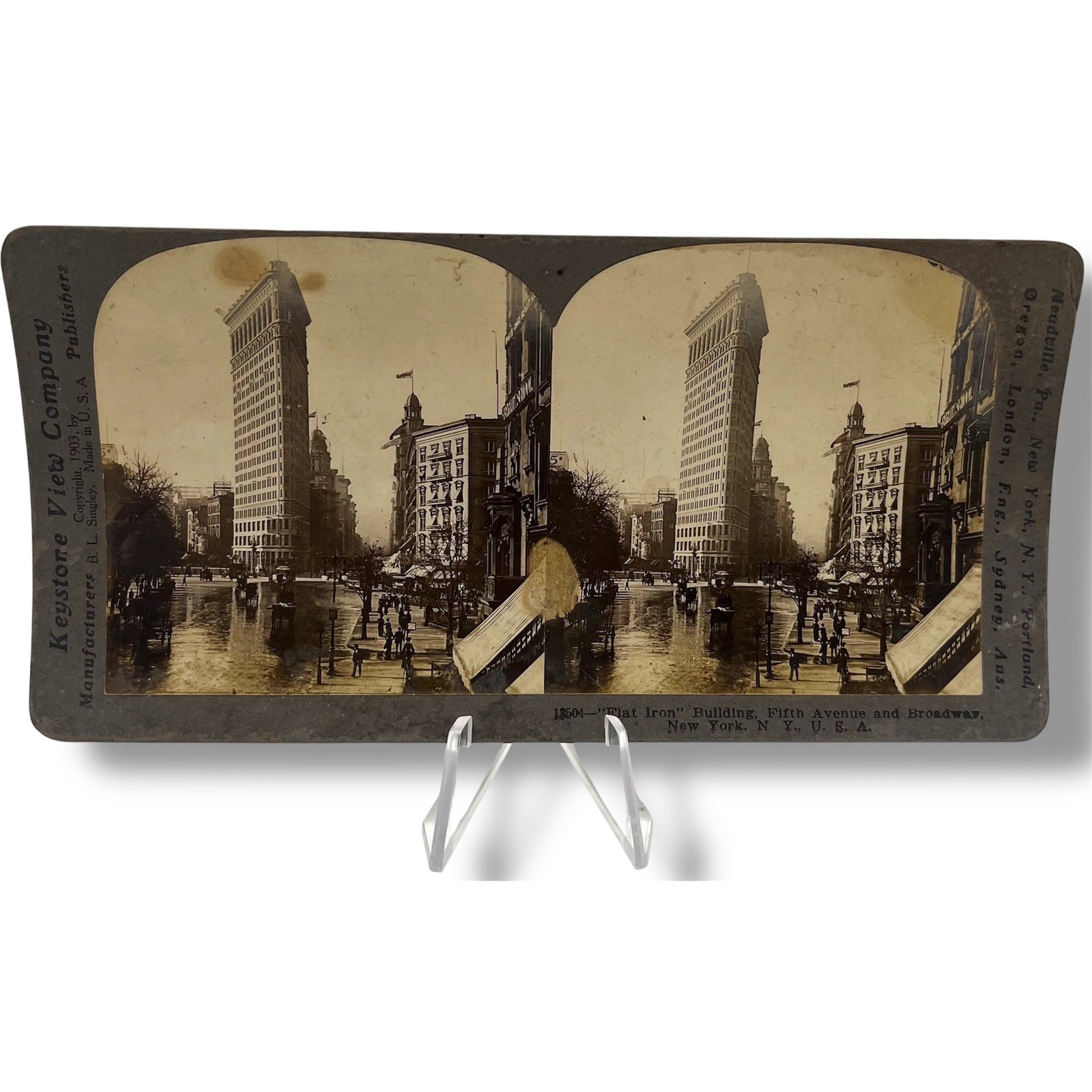 Keystone View Company Stereograph Flatiron Building Fifth Avenue Broadway NY Vtg