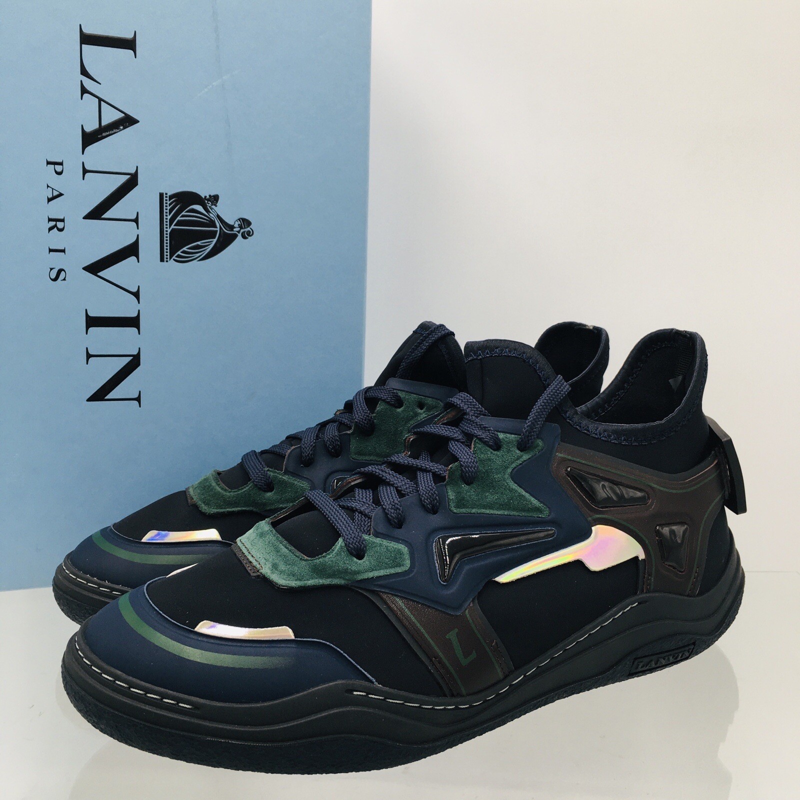 Lanvin Fm Skdmin Necu Neoprene H18 - Black / Navy - Men’s Sneaker Size US 9 M