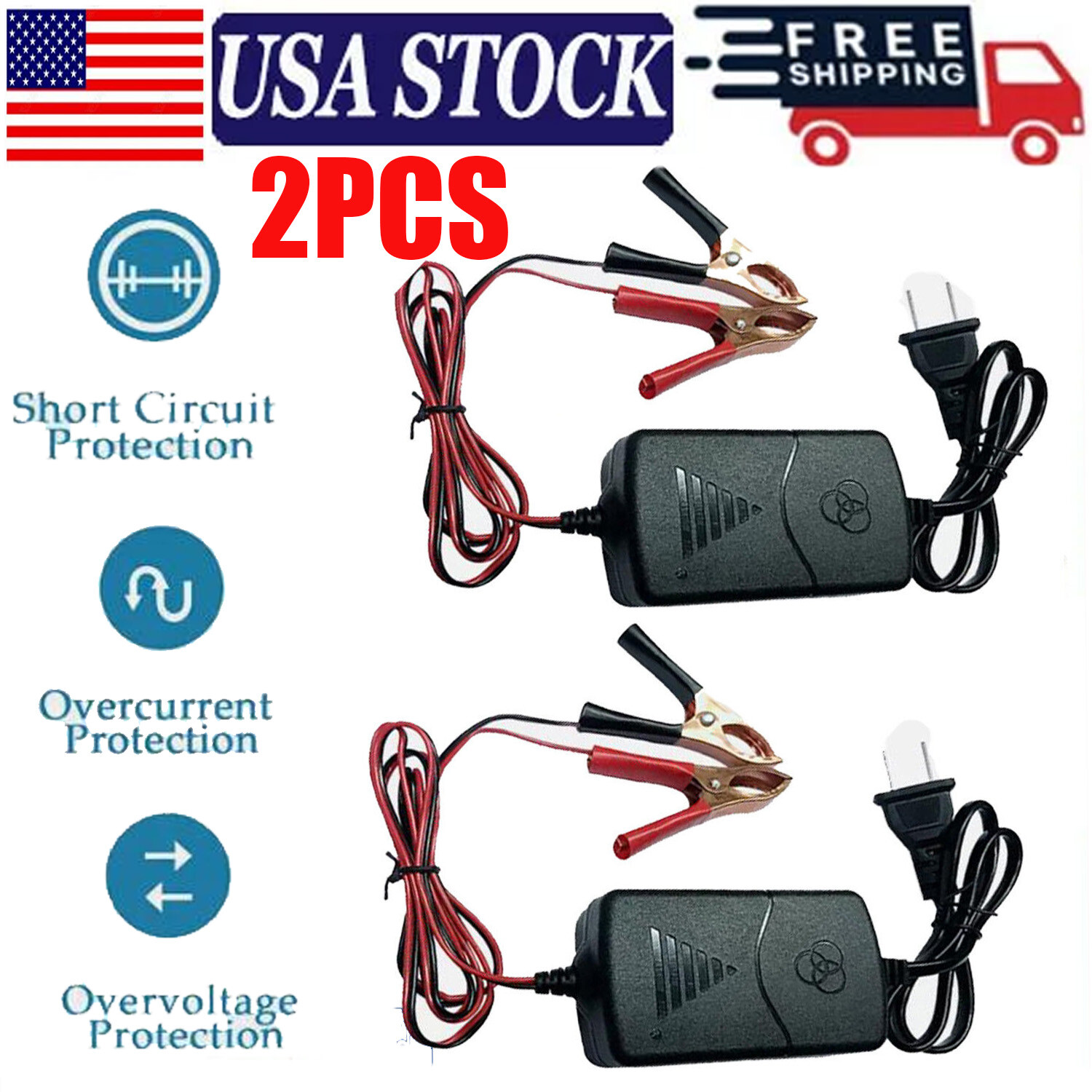 2PC 12V Car Battery Charger Maintainer Trickle RV for Truck Motorcycle ATV Auto
