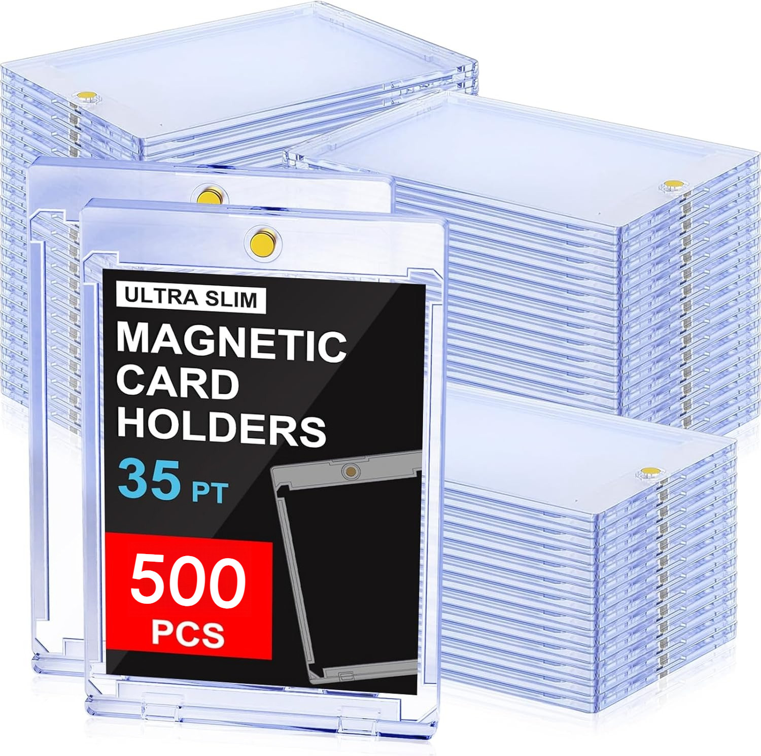 500 Pack Magnetic Trading Sports Card Holders 35pt One-Touch Hard UV Protection