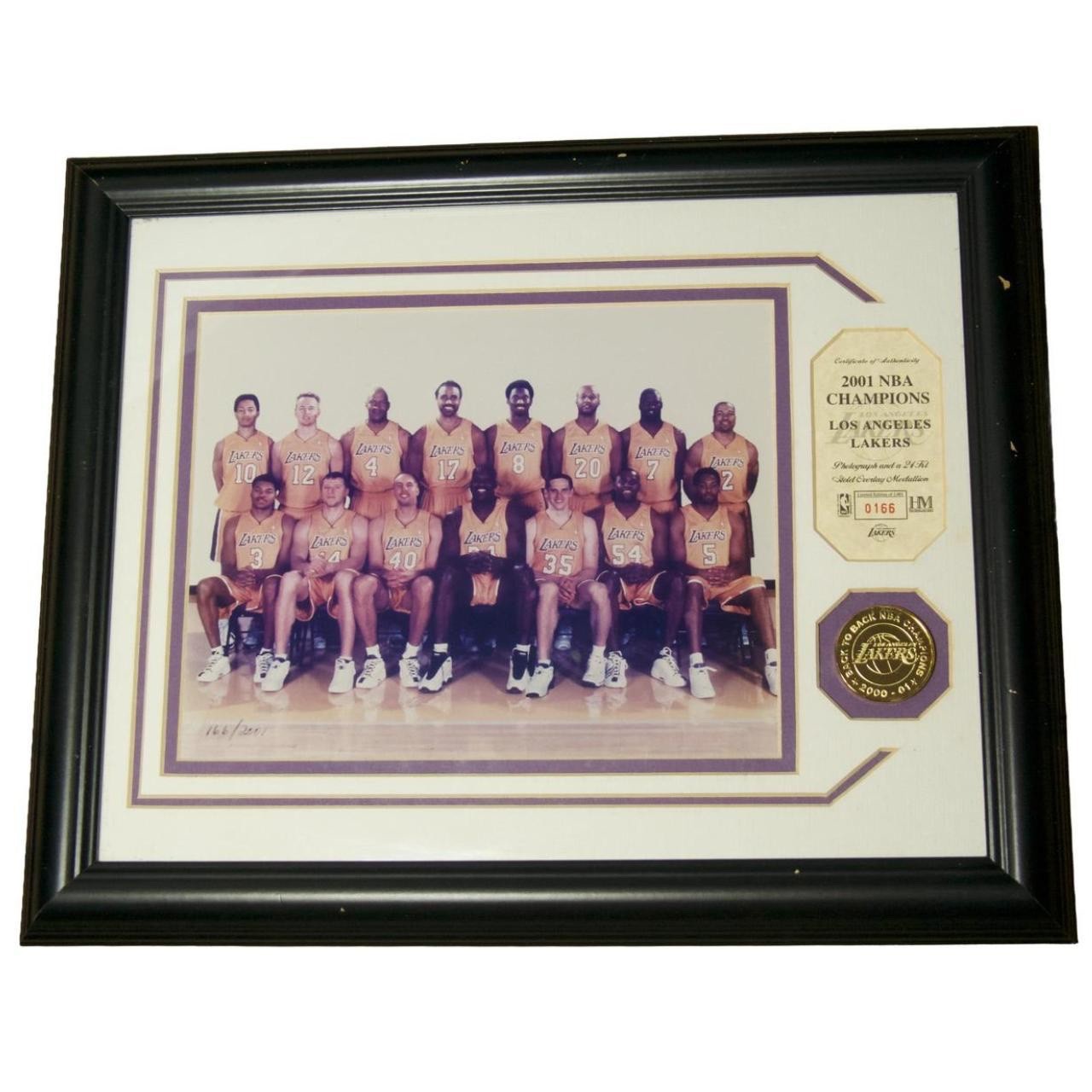 Vintage 2001 NBA Champions Los Angeles Lakers Framed Photo w 24k Gold Medallion Vintage 2001 NBA Champions Los Angeles Lakers Framed Photo w 24k Gold Medallion