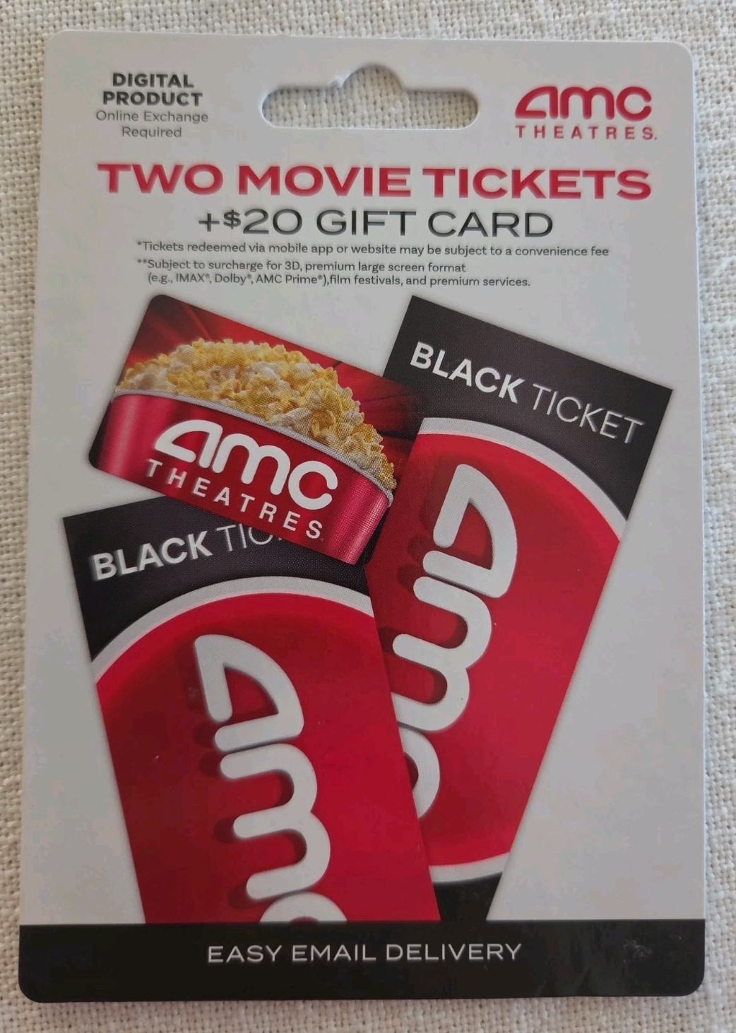 AMC Theatres 2 Movie Tickets + $20 GiftCard Digital Product please READ Descript AMC Theatres 2 Movie Tickets + $20 GiftCard Digital Product please READ Descript